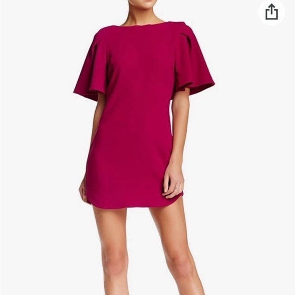 Trina Turk NWT Hot Pink Bryce Boat Neck Flutter Oversized Sleeve Mini Dress Sz 2 - Picture 1 of 9